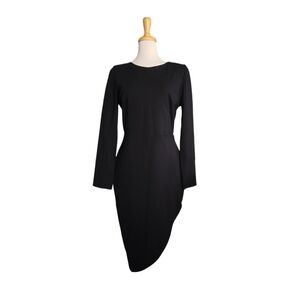 Lulus Adair Long Sleeve Asymmetrical Bodycon Dress Black Women's Size XL